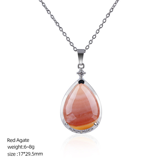 Natural Crystal Teardrop Pendant Necklace, Water Drop Gemstone Inlay Chain Necklace for Daily Wear or Gift