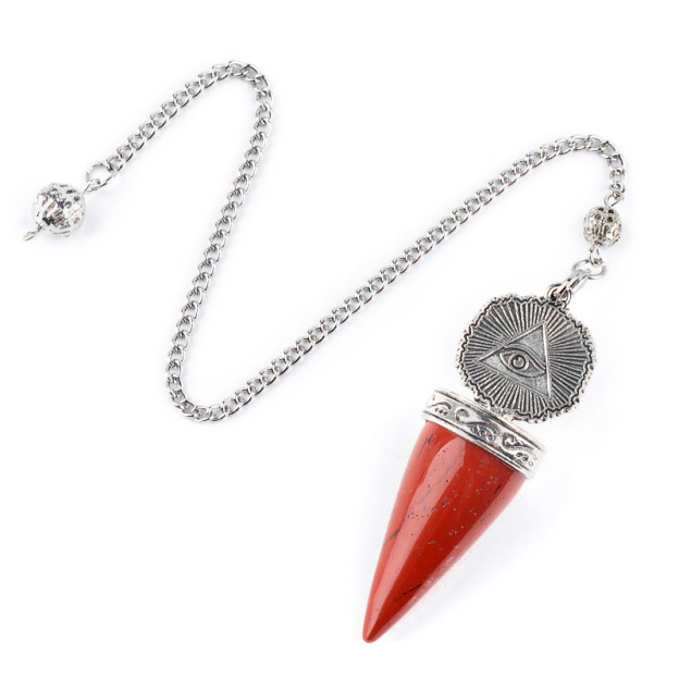 Natural Gemstone Pendulum Pendant Pointed Dowsing Tool Meditation Chain Adjustable Divination Crystal Charm26022101
