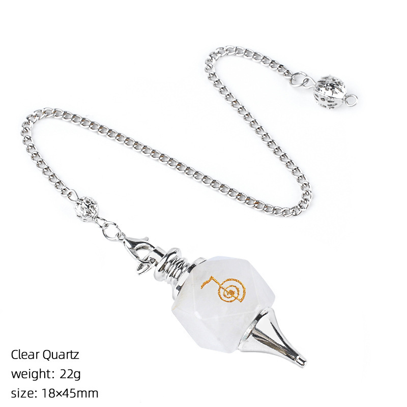 Geometric Crystal Pendulum Pendant with Rune Engraving - Adjustable Chain for Meditation and Yoga