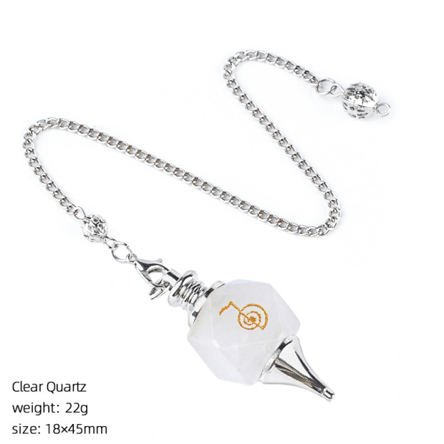Geometric Crystal Pendulum Pendant with Rune Engraving - Adjustable Chain for Meditation and Yoga