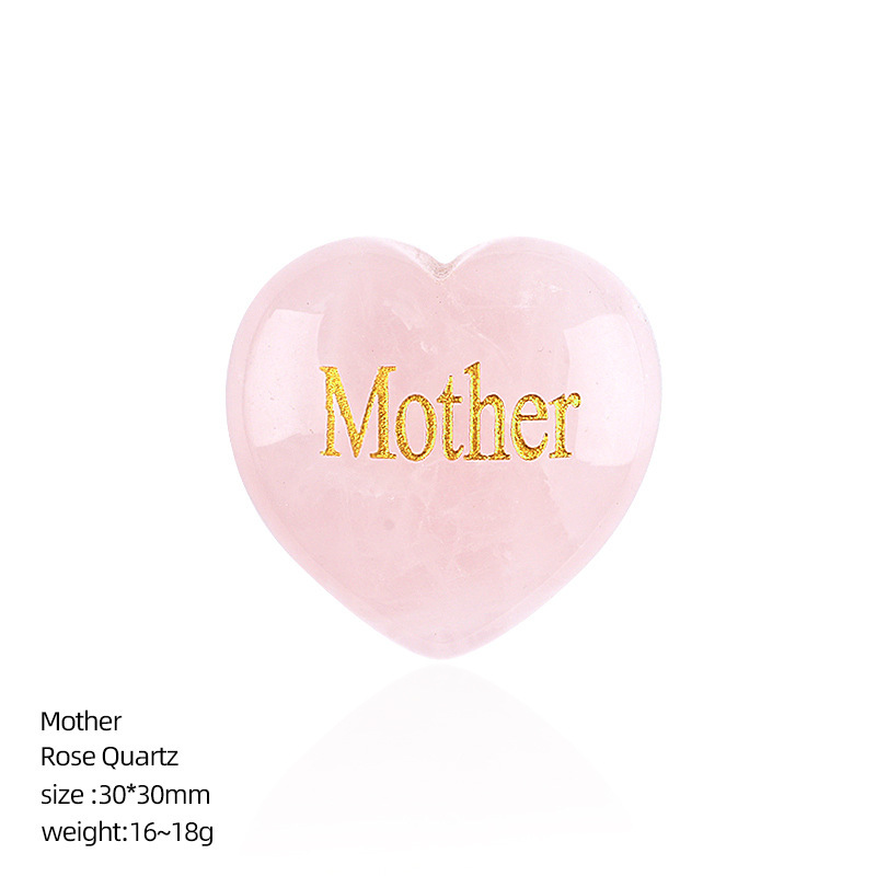 Natural Pink Stone Heart Keepsake with Family Words Engraving, Mother Father Aunt Grandmother Inspirational Gift Decoration