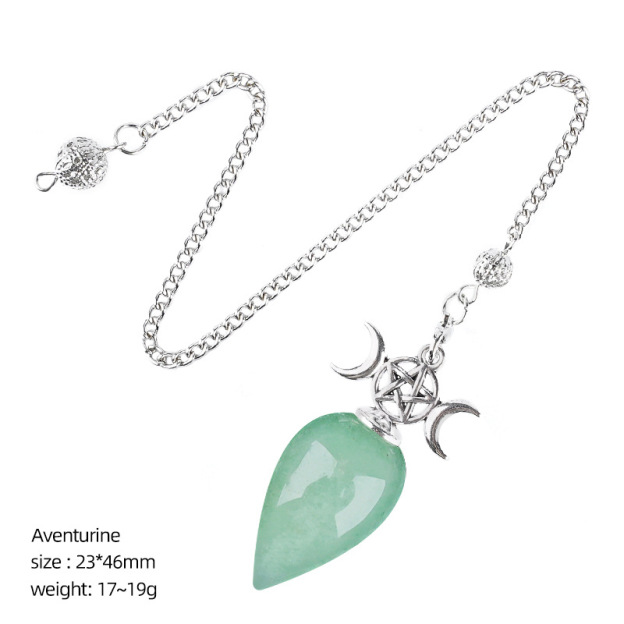 Natural Crystal Dowsing Pendulum Necklace, Triple Moon Teardrop Pendant with Chain, Water Drop Stone Pendulum for Meditation Yoga