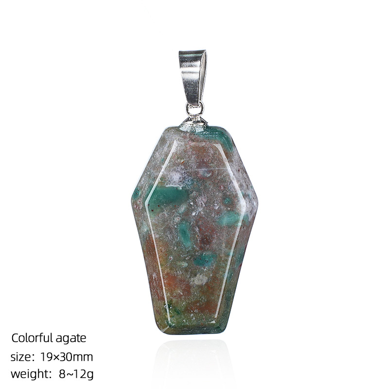 Natural Coffin-Shaped Crystal Pendant Necklace, Faceted Gemstone Coffin Charm, Gothic Style Stone Jewelry for Daily Wear or Seasonal Styling