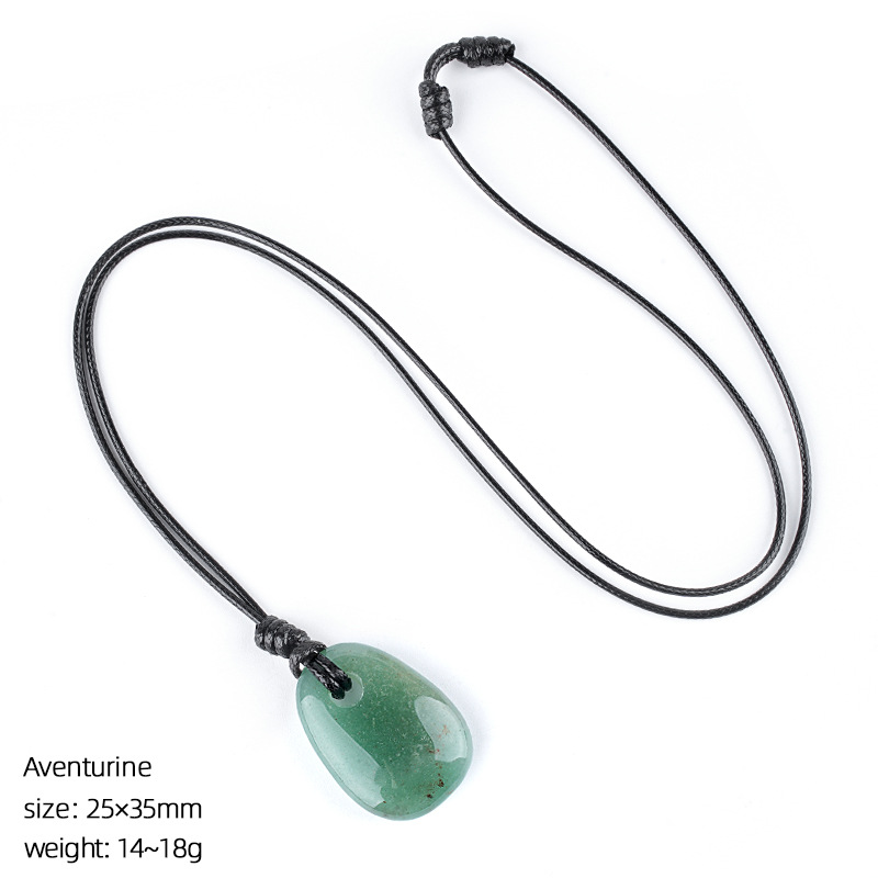 Natural Stone Trapezoid Pendant Necklace Adjustable Rope Large Hole Pendant Hand Carved Stone Necklace Charm