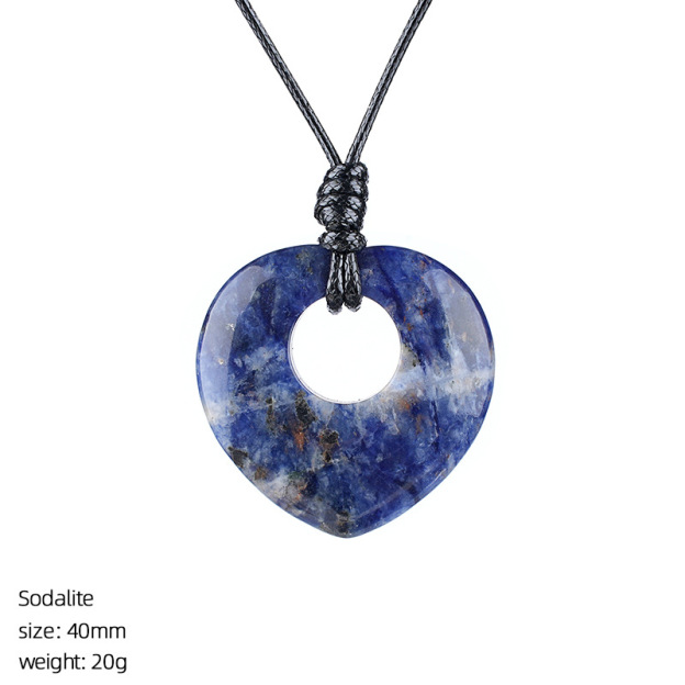 Natural Stone Heart Pendant Necklace Adjustable Rope Hand Carved Heart Charm Minimalist Love Symbol Pendant