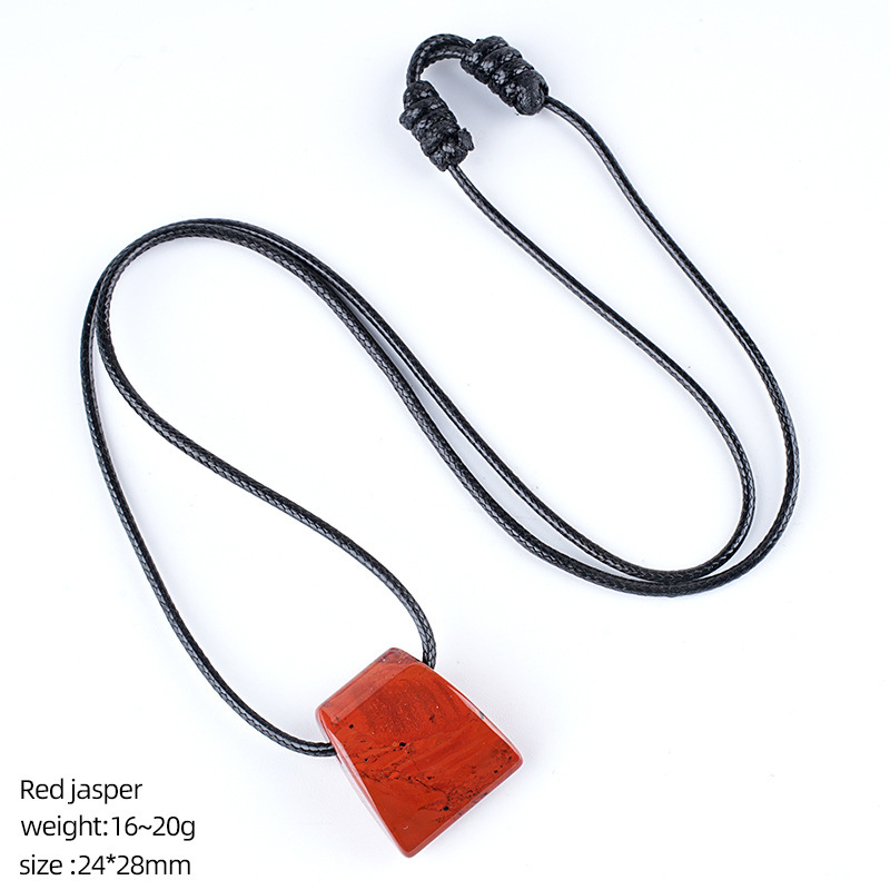 Natural Stone Axe Shape Pendant Necklace Adjustable Rope Hand Carved Vintage Style Large Hole Pendant Necklace