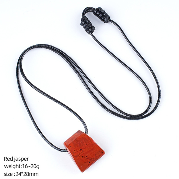 Natural Stone Axe Shape Pendant Necklace Adjustable Rope Hand Carved Vintage Style Large Hole Pendant Necklace
