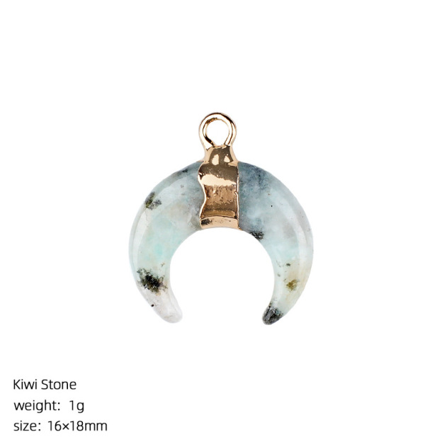 Natural Stone Crescent Moon Pendant Necklace Handcrafted with Adjustable Rope