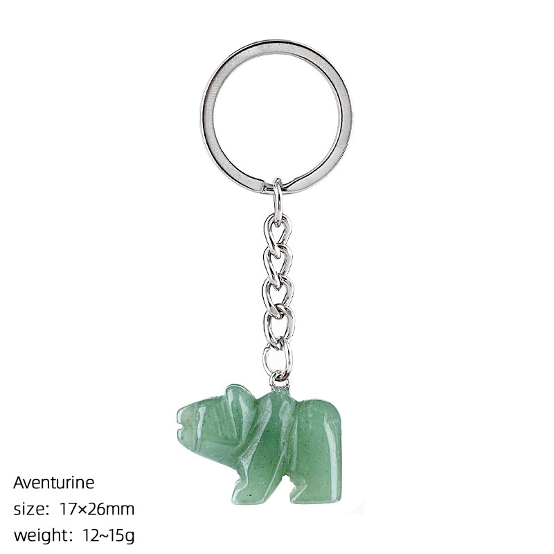 Natural Stone Polar Bear Keychain Animal Shape Hand Carved Bag Pendant Creative Cute Bear Key Ring Gift Accessory