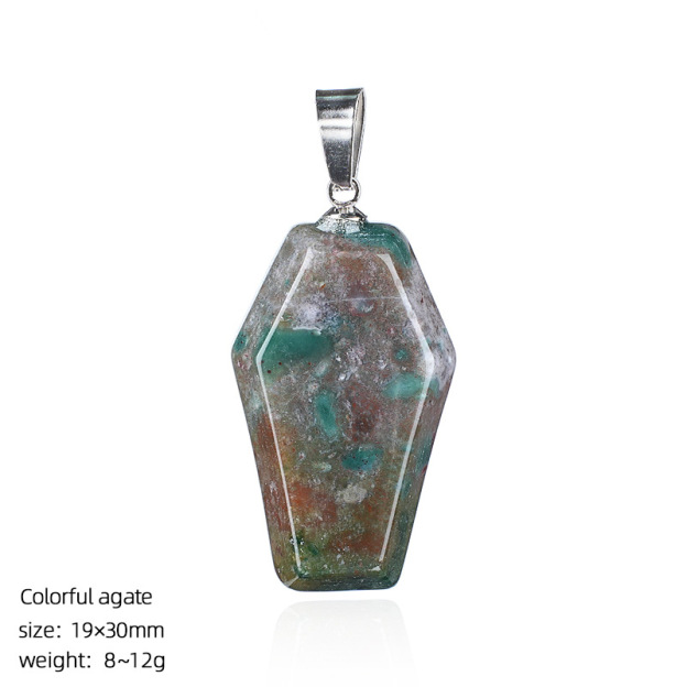 Natural Coffin-Shaped Crystal Pendant Necklace, Faceted Gemstone Coffin Charm, Gothic Style Stone Jewelry for Daily Wear or Seasonal Styling