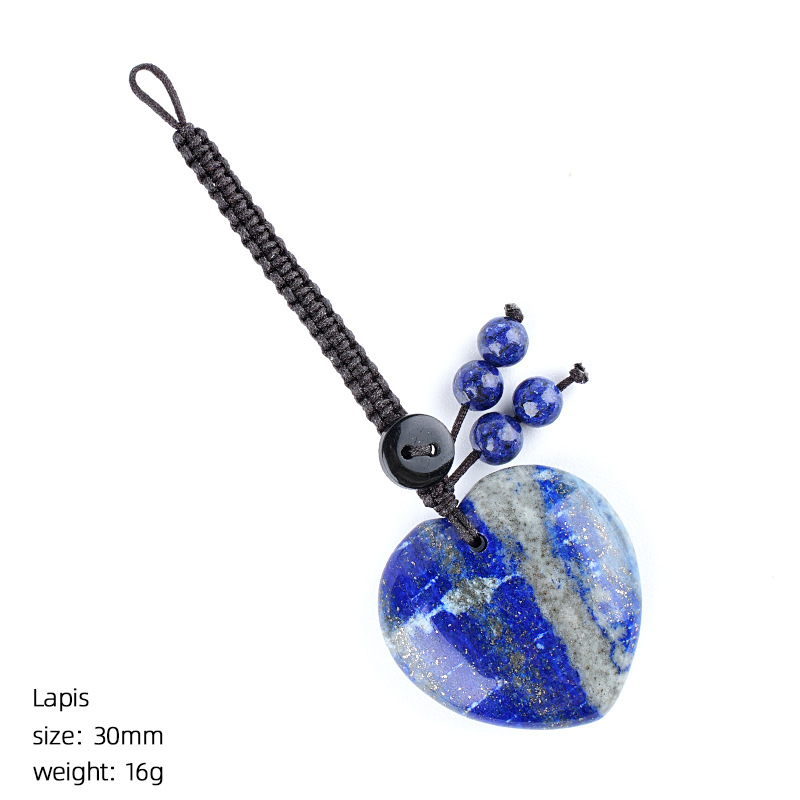 Natural Stone Heart Keychain Pendant, Handwoven Crystal Heart Bag Charm for Keys, DIY Jewelry, Gift Decoration or Wholesale Supply