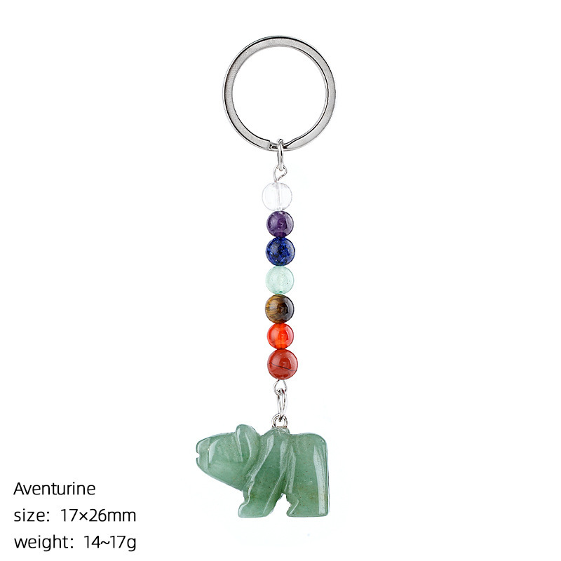 Natural Stone Polar Bear Keychain Color Bead Pendant Animal Bag Charm Carved Bear Keyring Creative Gift Accessory