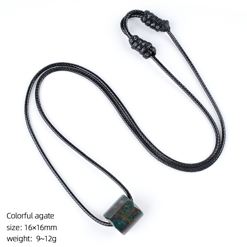 Natural Stone Cylinder Pendant Necklace Adjustable Braided Rope Large Hole Minimalist Vintage Style Everyday Fashion Accessory