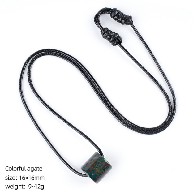 Natural Stone Cylinder Pendant Necklace Adjustable Braided Rope Large Hole Minimalist Vintage Style Everyday Fashion Accessory