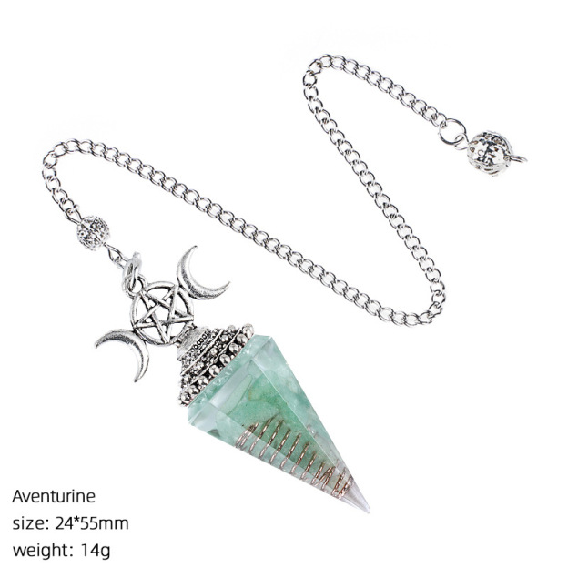 Natural Crystal Pendulum Pendant Vintage Triple Moon Divination Dowsing Pendulum Necklace Resin Chakra Meditation Jewelry