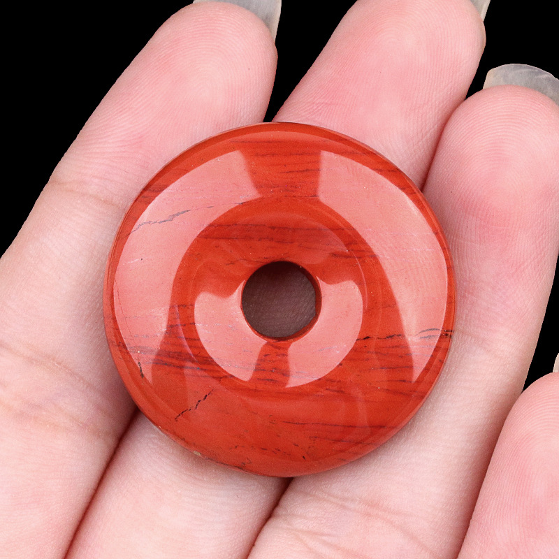 Natural Stone Donut Circle Pendant DIY Necklace Charm Round Large Hole Amulet Style Smooth Polished Minimalist Fashion Accessory