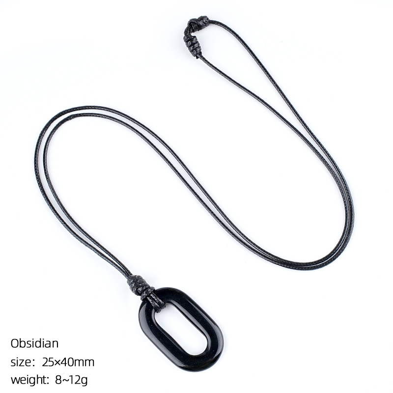 Natural Stone O Ring Necklace, Adjustable Oval Large Hole Pendant Necklace with Polished Crystal Loop Charm for Everyday Wear and Minimalist Styling