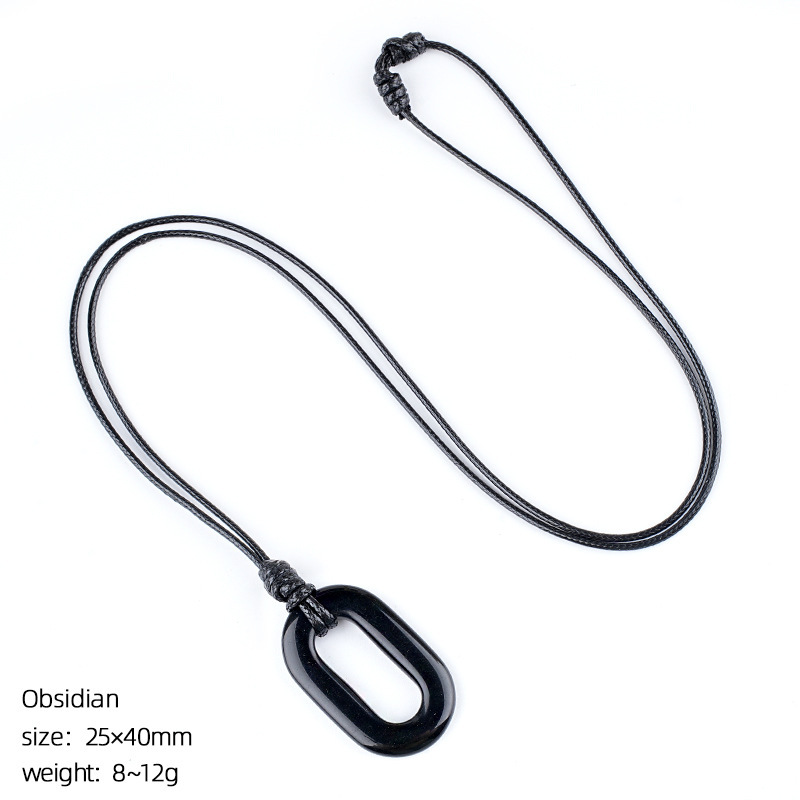 Natural Stone O Ring Necklace, Adjustable Oval Large Hole Pendant Necklace with Polished Crystal Loop Charm for Everyday Wear and Minimalist Styling