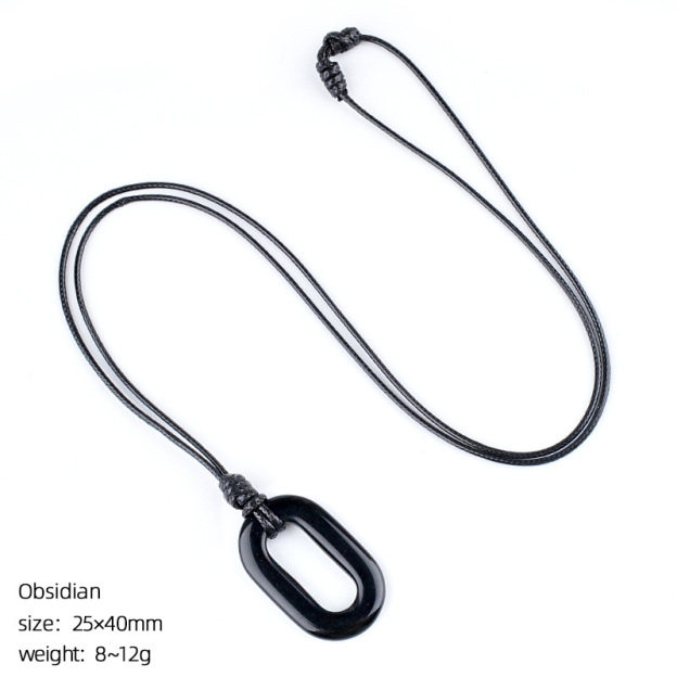Natural Stone O Ring Necklace, Adjustable Oval Large Hole Pendant Necklace with Polished Crystal Loop Charm for Everyday Wear and Minimalist Styling