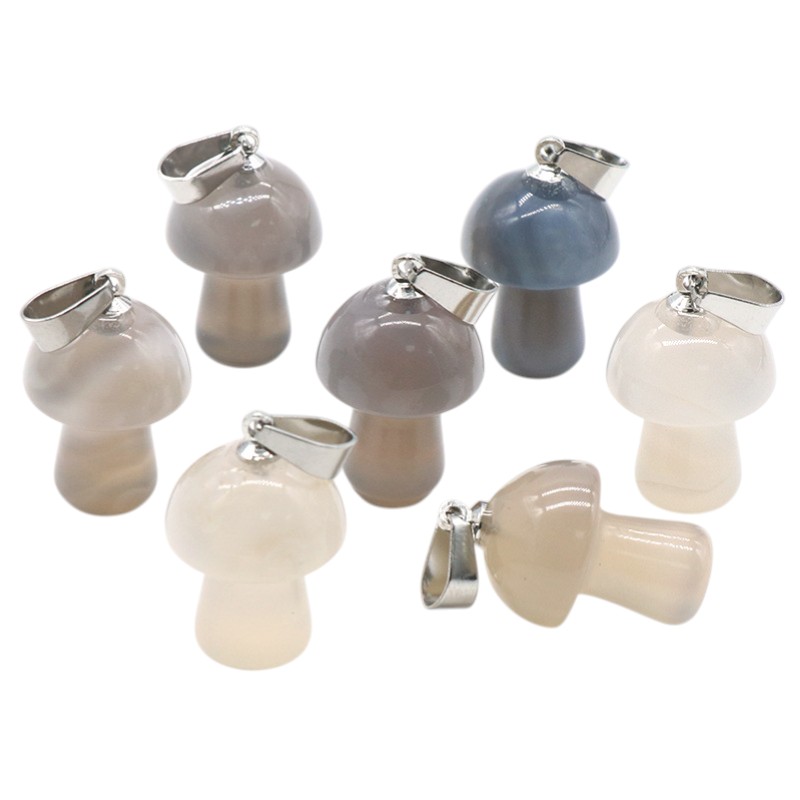 Natural Crystal Mushroom Pendant, Small Stone Mushroom Charm for DIY Necklace, Keychain, Jewelry Making and Cute Everyday Accessories