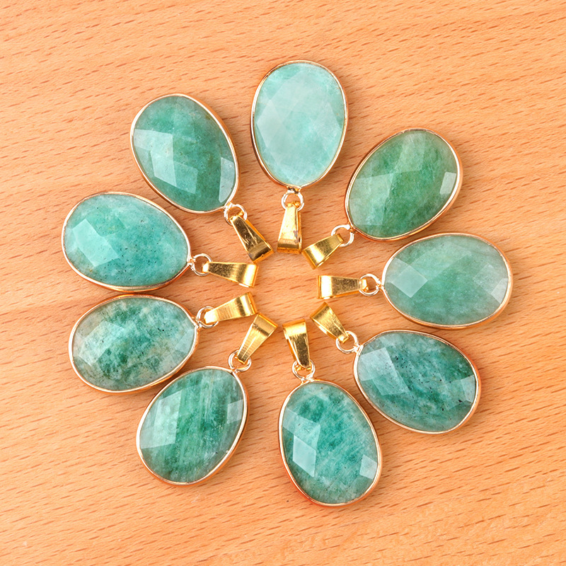 Natural Crystal Faceted Oval Pendant, Copper Wrapped Single Hole Gemstone Charm for DIY Necklace Making and Elegant Jewelry Styling