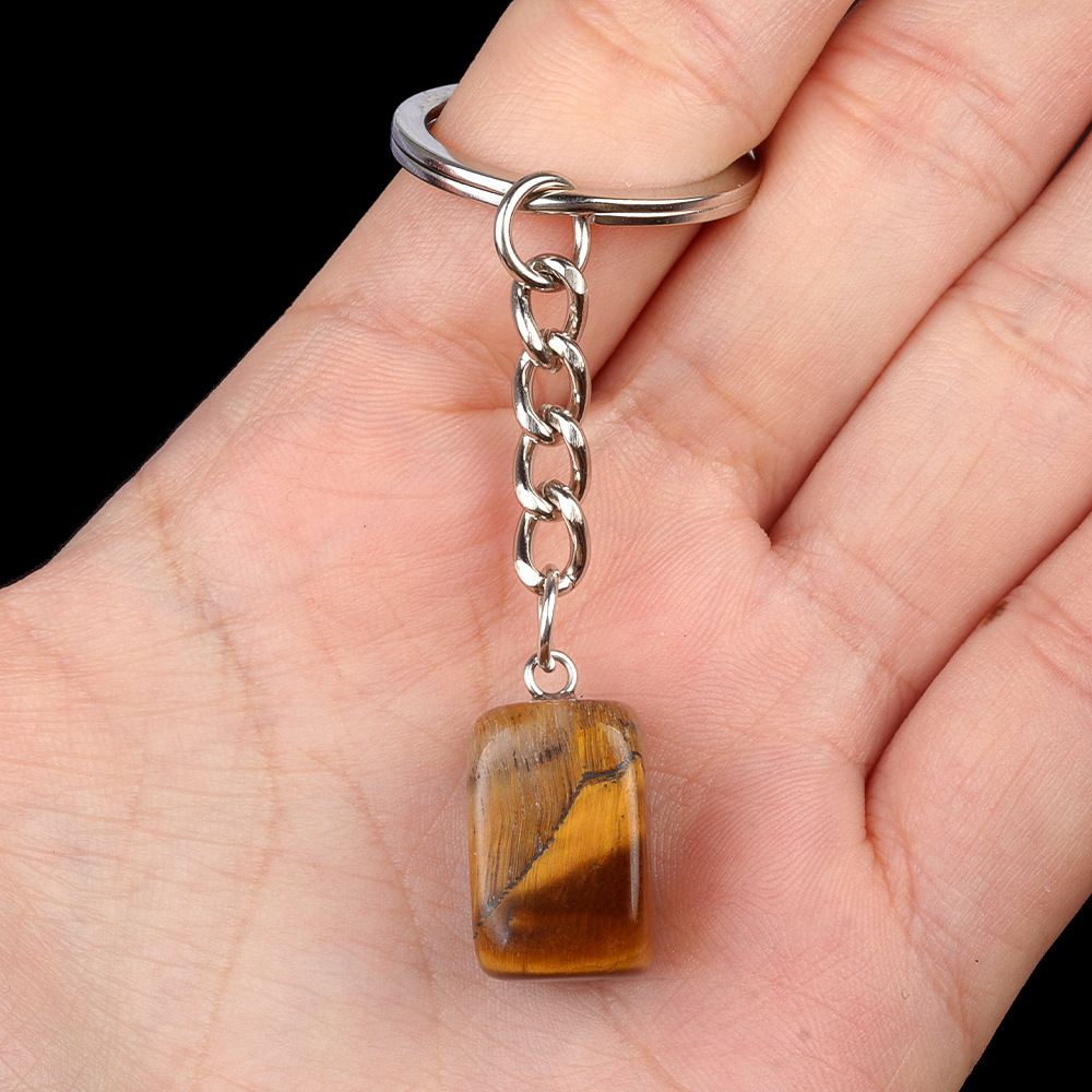 Natural Crystal Rectangle Keychain, Irregular Stone Block Key Ring Charm for DIY Accessories, Bag Decoration and Everyday Carry Gift