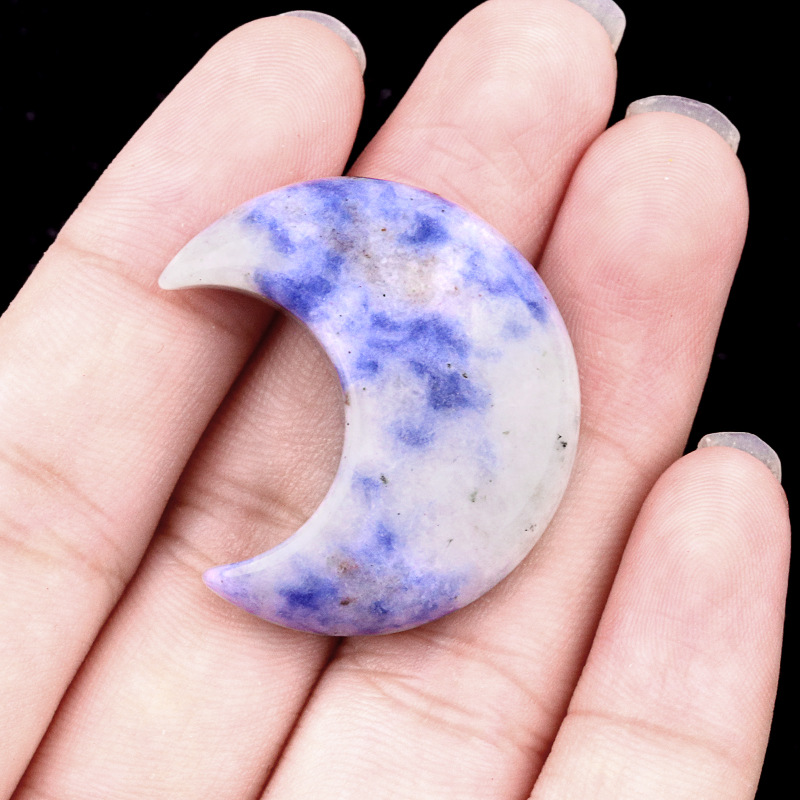 Natural Crystal Moon Charm, Crescent Stone Carving No Hole Pendant for DIY Jewelry Making, Decorative Crafts and Handmade Accessory Projects