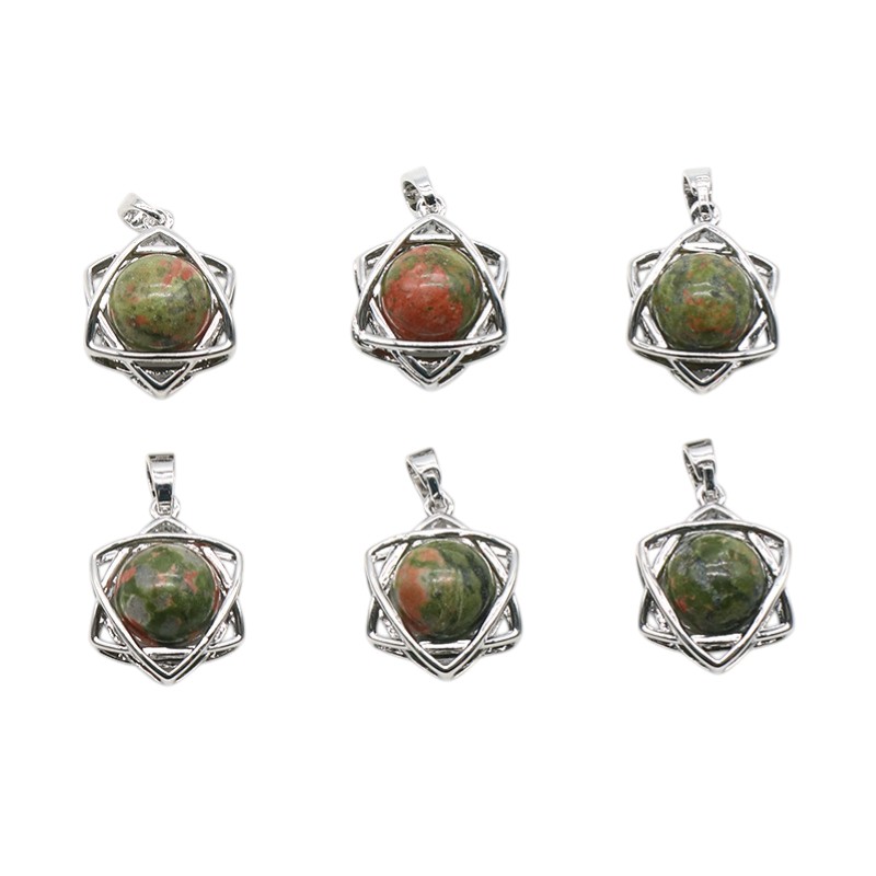 Natural Crystal Hexagram Pendant, Star Cage Gemstone Charm with Round Stone Bead for DIY Bracelet, Necklace Making and Handmade Jewelry Accessories