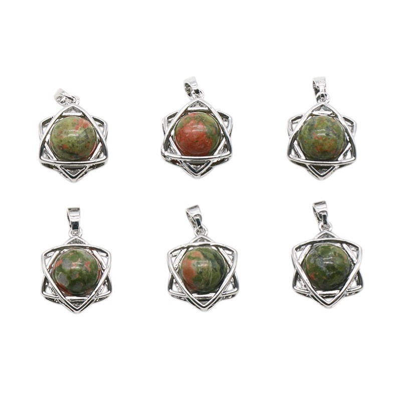 Natural Crystal Hexagram Pendant, Star Cage Gemstone Charm with Round Stone Bead for DIY Bracelet, Necklace Making and Handmade Jewelry Accessories