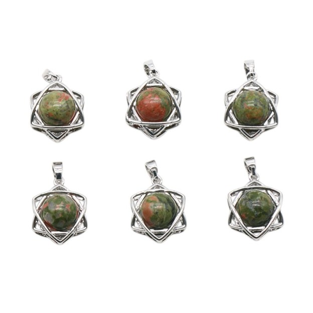 Natural Crystal Hexagram Pendant, Star Cage Gemstone Charm with Round Stone Bead for DIY Bracelet, Necklace Making and Handmade Jewelry Accessories