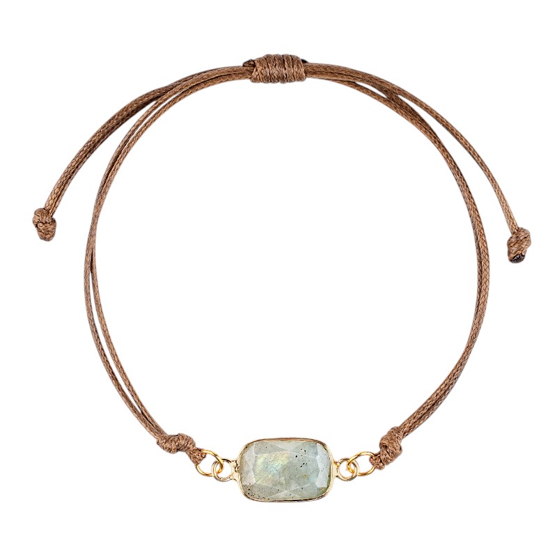 Natural Crystal Faceted Rectangle Bracelet, Adjustable Handwoven Cord for Daily Wear, DIY Jewelry, Personalized Gift