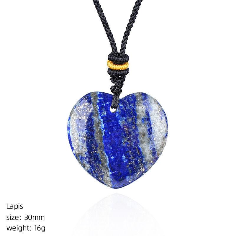 Natural Stone Heart Necklace Pendant, 30mm Crystal Heart Charm with Cord, DIY Jewelry Making or Gift Accessory