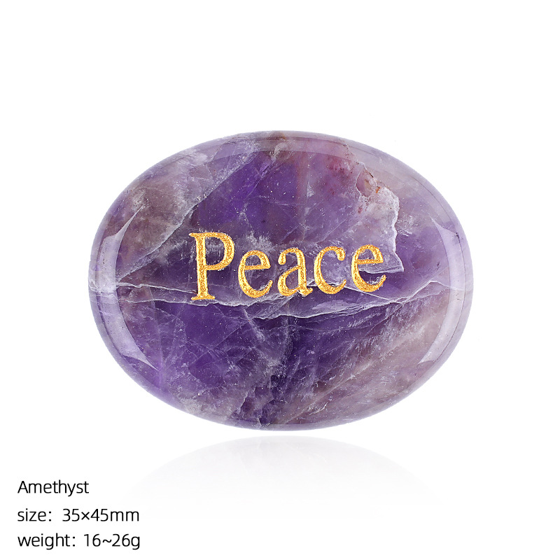 Natural Crystal Engraved Palm Stone, Oval Affirmation Worry Stone Massage Stone for Relaxation, Motivation, Gift, Desk Decor and Wholesale