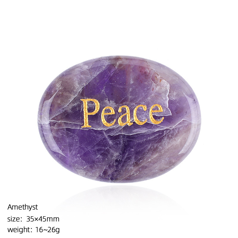 Natural Crystal Engraved Palm Stone, Oval Affirmation Worry Stone Massage Stone for Relaxation, Motivation, Gift, Desk Decor and Wholesale