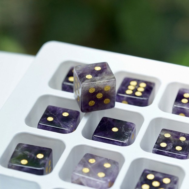 Semi-Precious Crystal Dice, Engraved Gemstone Dice Available as Single Pieces or Display Sets