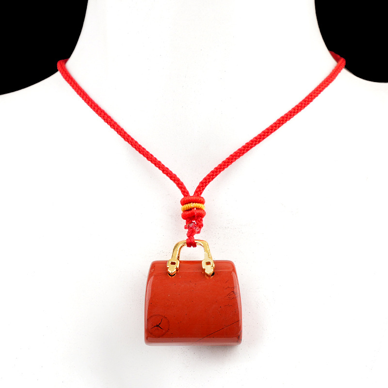 Natural Crystal Handbag Shape Pendant, Agate Stone Mini Bag Ornament Woven Rope Sweater Chain Accessory, Multi Material Decorative Pendant