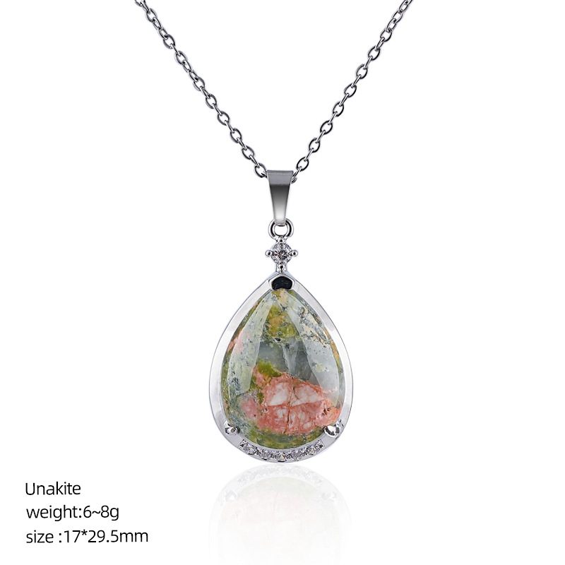 Natural Crystal Teardrop Pendant Necklace, Water Drop Gemstone Inlay Chain Necklace for Daily Wear or Gift