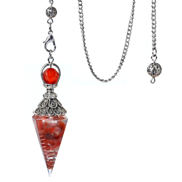 Resin Crystal Chip Pendulum Necklace Silver Chain Hexagonal Cone Stone Dowsing Pendant Jewelry Accessory 20260210