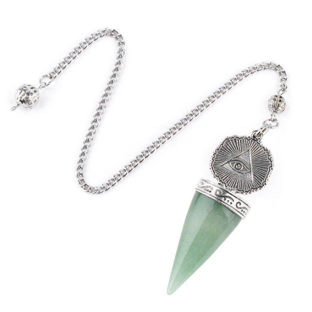Natural Gemstone Pendulum Pendant Pointed Dowsing Tool Meditation Chain Adjustable Divination Crystal Charm26022101