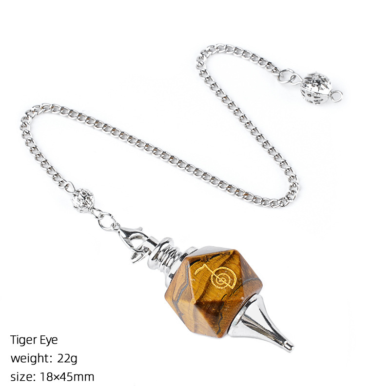 Geometric Crystal Pendulum Pendant with Rune Engraving - Adjustable Chain for Meditation and Yoga