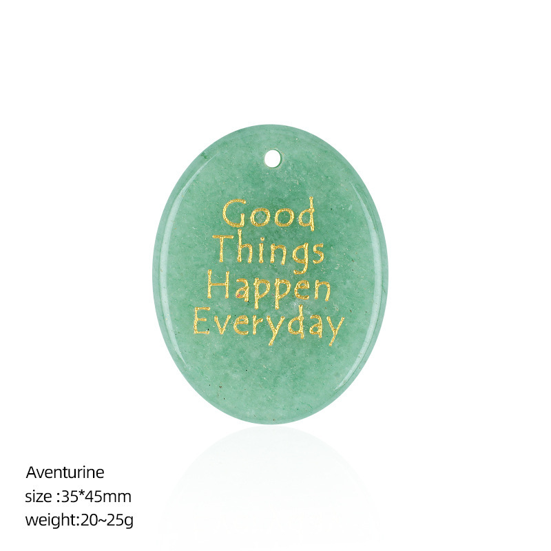Natural Stone Oval Pendant with Inspirational Engraving Good Things Happen Everyday, Handheld Worry Stone Charm for Necklace DIY Craft