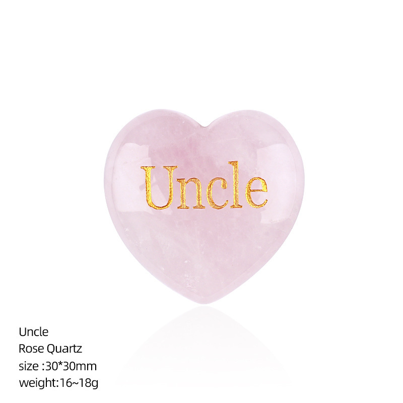 Natural Pink Stone Heart Keepsake Engraved Family Words Gift Decoration