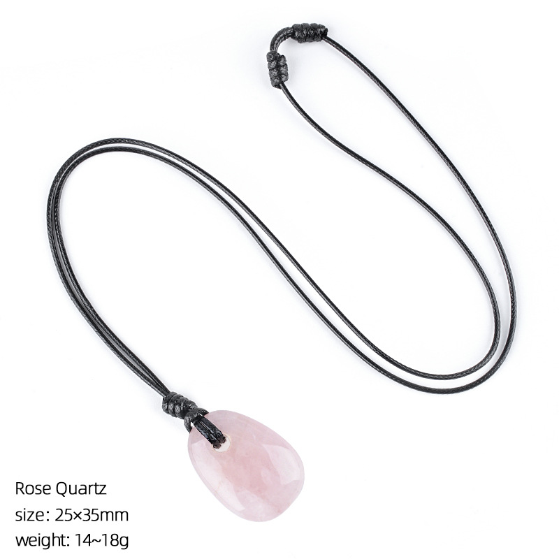 Natural Stone Trapezoid Pendant Necklace Adjustable Rope Large Hole Pendant Hand Carved Stone Necklace Charm