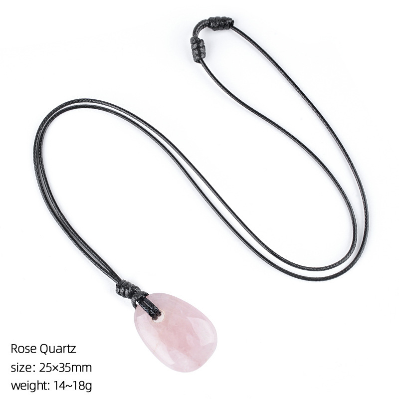 Natural Stone Trapezoid Pendant Necklace Adjustable Rope Large Hole Pendant Hand Carved Stone Necklace Charm