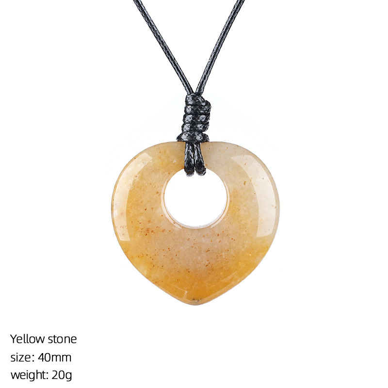 Natural Stone Heart Pendant Necklace Adjustable Rope Hand Carved Heart Charm Minimalist Love Symbol Pendant
