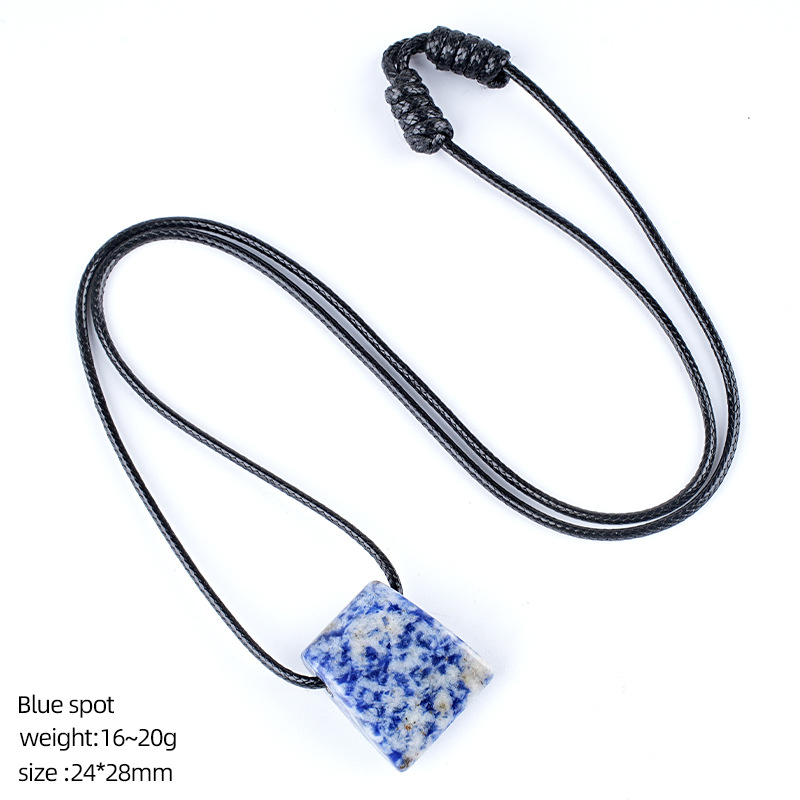 Natural Stone Axe Shape Pendant Necklace Adjustable Rope Hand Carved Vintage Style Large Hole Pendant Necklace