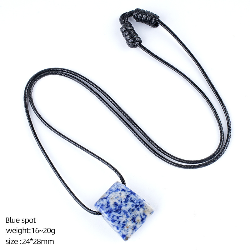 Natural Stone Axe Shape Pendant Necklace Adjustable Rope Hand Carved Vintage Style Large Hole Pendant Necklace