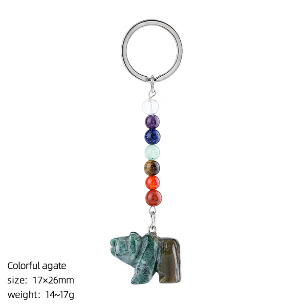 Natural Stone Polar Bear Keychain Color Bead Pendant Animal Bag Charm Carved Bear Keyring Creative Gift Accessory