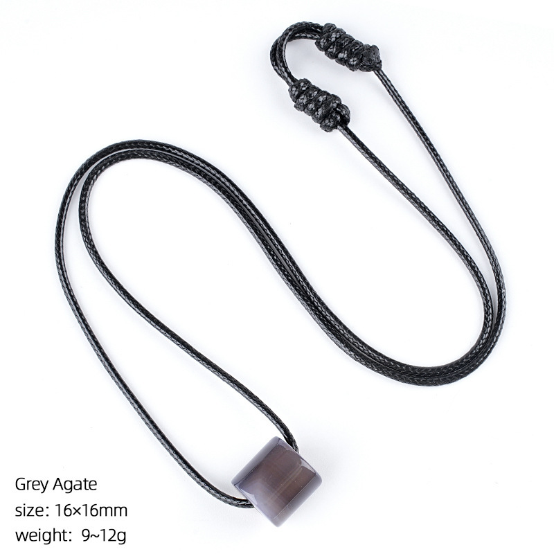 Natural Stone Cylinder Pendant Necklace Adjustable Braided Rope Large Hole Minimalist Vintage Style Everyday Fashion Accessory