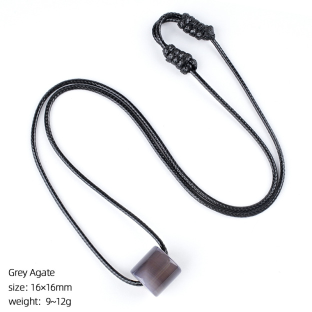 Natural Stone Cylinder Pendant Necklace Adjustable Braided Rope Large Hole Minimalist Vintage Style Everyday Fashion Accessory